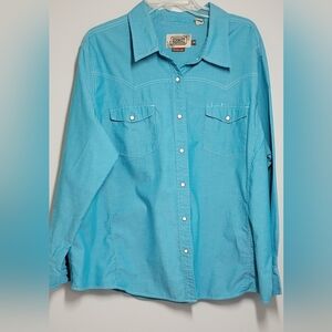 CE Schmidt Workwear For Women Teal Aquamarine Blue Snap-Up Shirt 3X Exc. Cond.